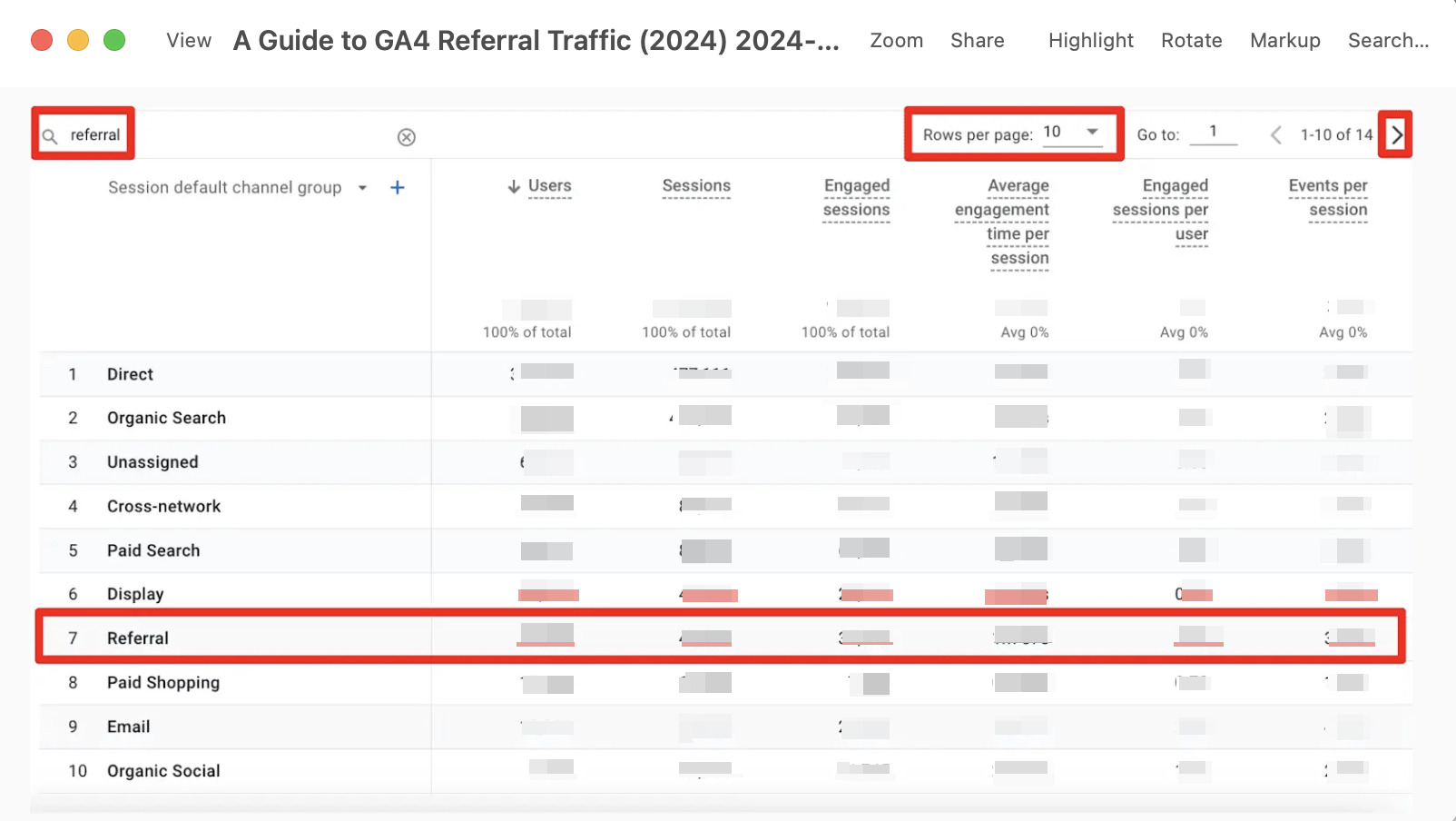 Filtering the table for ‘referral’ entries will reveal the originating websites.